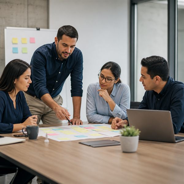 Equipo empresarial analizando resultados digitales